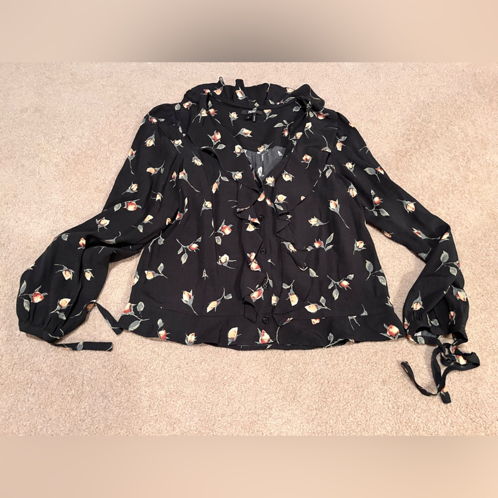 PAIGE Lenore Blouse Black Night Garden Print Ruffle Blouse